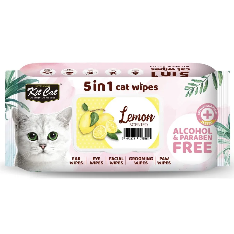 4 FOR $15: Kit Cat 5-in-1 Lemon Scented Cat Wipes 80pcs