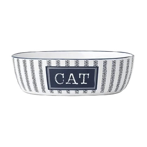 Ceramic Pet Bowl - Country Blue Cat 7" Overall