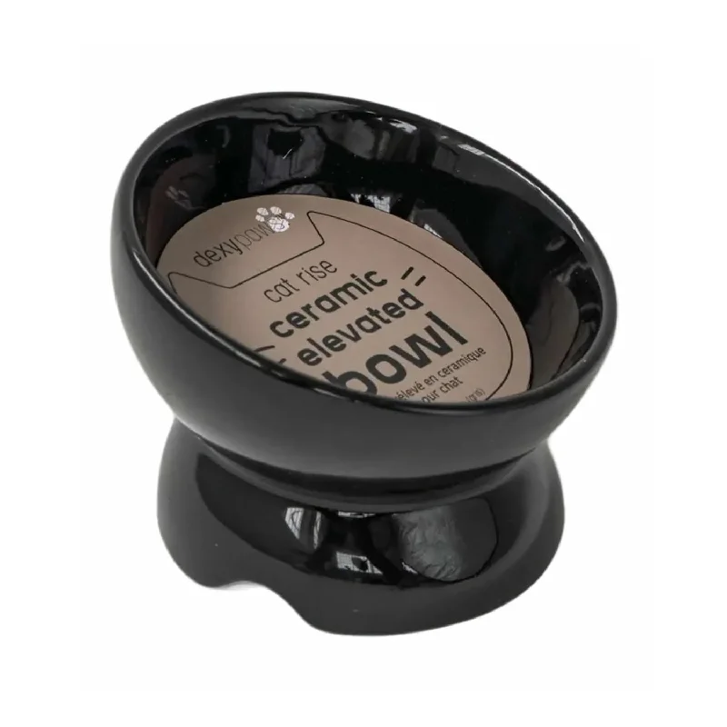 Cat Raise Ceramic Elevated Bowl - Black - 7 oz